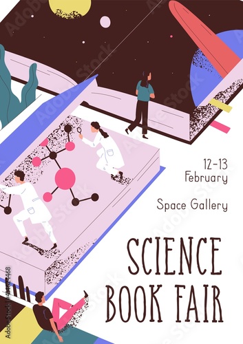Design of poster with Science Book Fair announcement. Template of flyer for s...