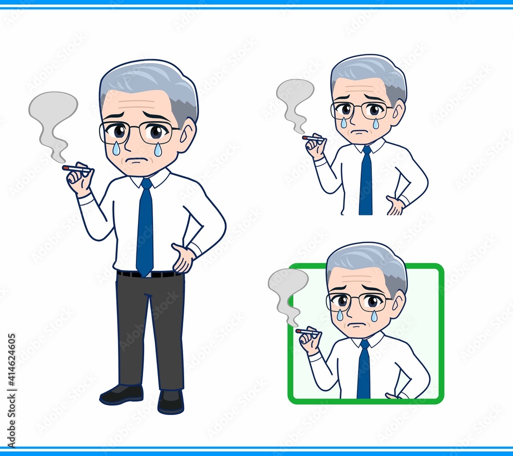 タバコを吸うサラリーマンの年配の男性