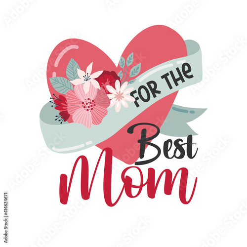 Happy Mothers Day lettering greeting cards with Flowers. Vector illustration. photo