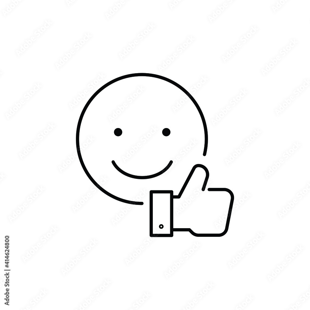 Smile face and hand thumb up line icon. Like, happy, favourite, love, and testimonials concept. Simple outline style. Vector illustration isolated on white background. EPS 10. Smile face and hand thumb up line icon. Like, happy, favourite, love, and testimonials concept. Simple outline style. Vector illustration isolated on white background. EPS 10.