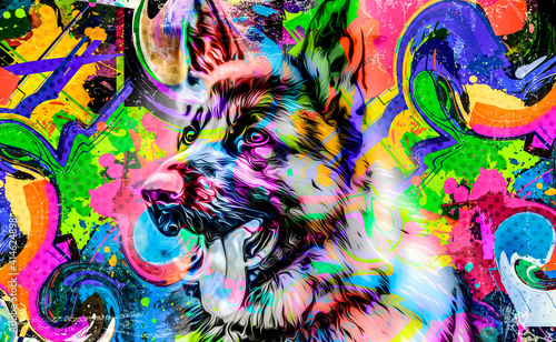 illustration of a dog with colorful splashes © reznik_val