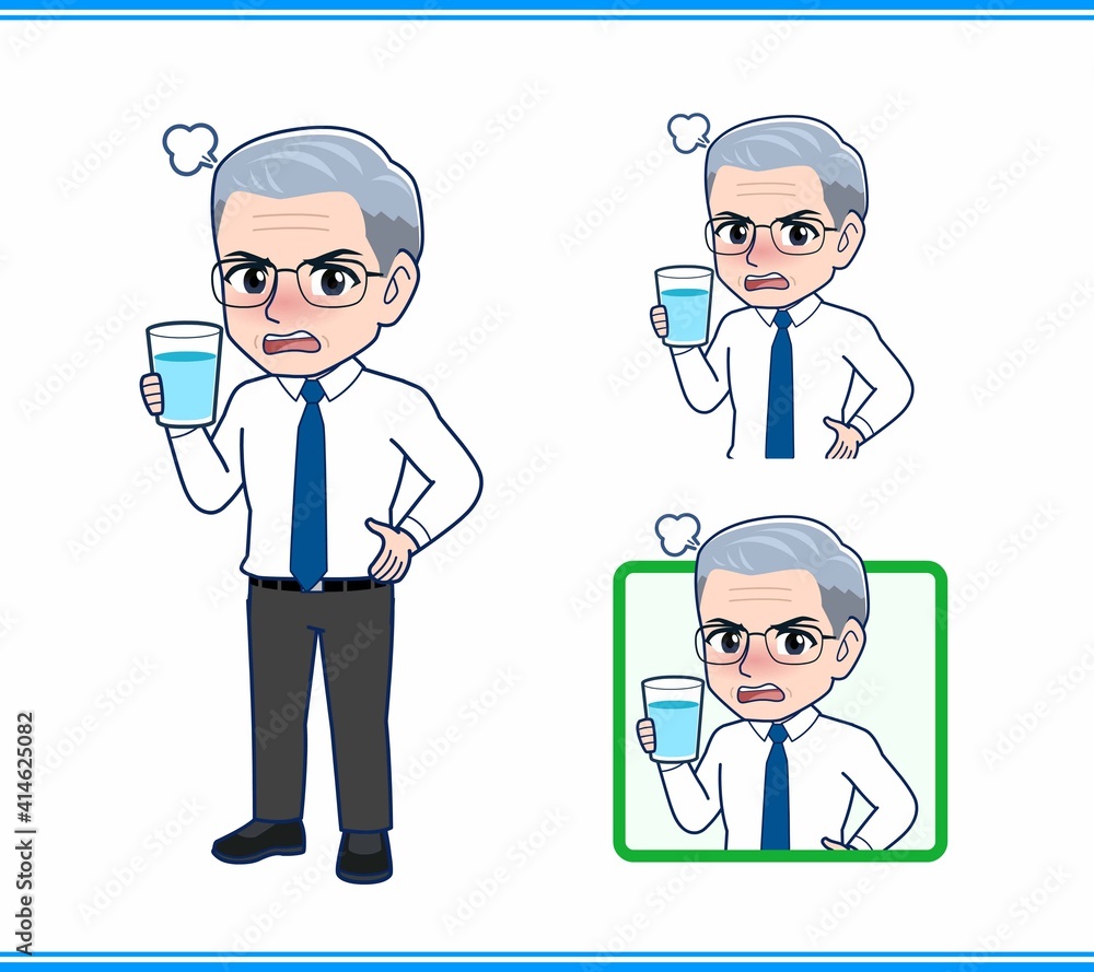 コップの水をのむサラリーマンの男性