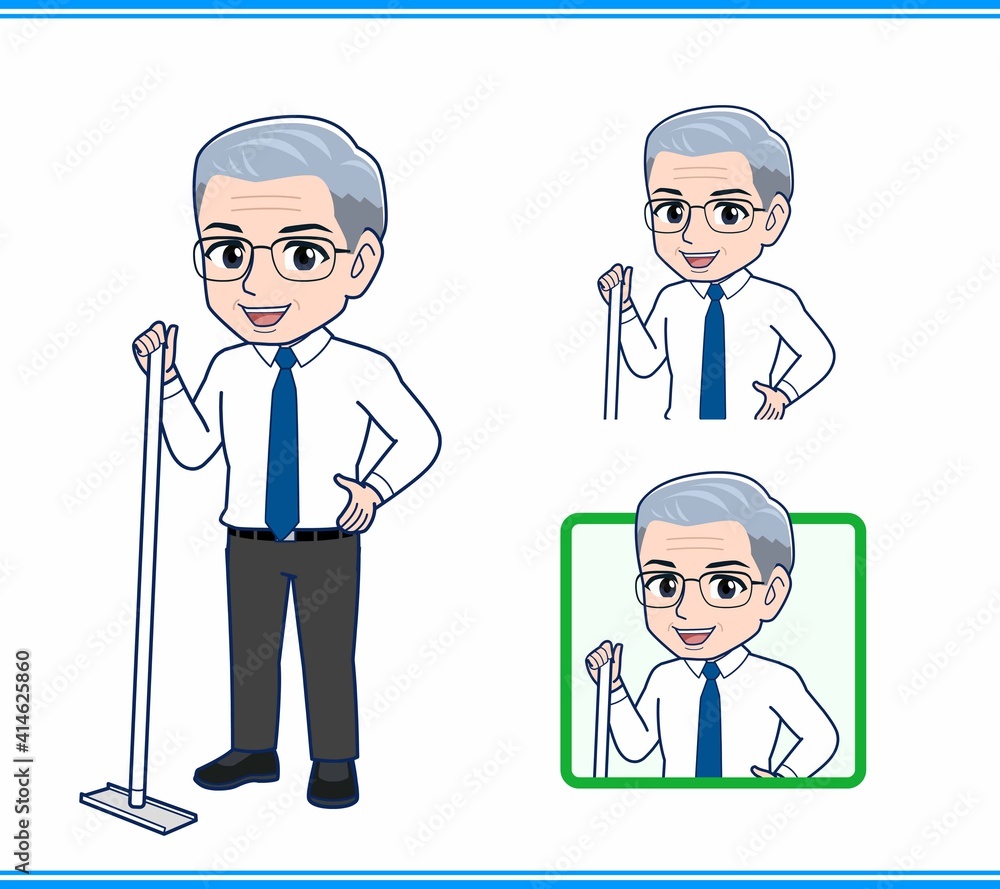 掃除をしている社長 掃除をしている社長