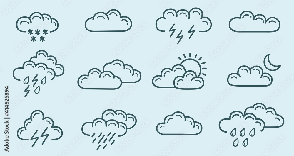 Weather icons, Meteorology. Sky condition prediction. Vector illustration Weather icons, Meteorology. Sky condition prediction. Vector illustration