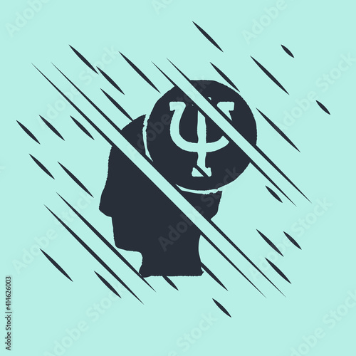 Black Psychology icon isolated on green background. Psi symbol. Mental health concept, psychoanalysis analysis and psychotherapy. Glitch style. Vector.