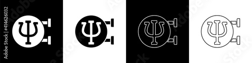 Set Psychology icon isolated on black and white background. Psi symbol. Mental health concept, psychoanalysis analysis and psychotherapy. Vector.