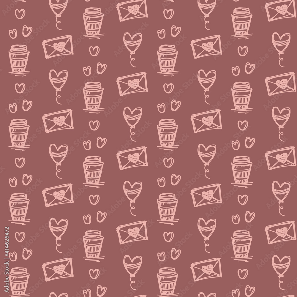 Seamless pattern, hand drawn doodle elements, love and coffee collection Seamless pattern, hand drawn doodle elements, love and coffee collection