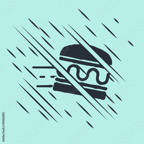 Black Online ordering and burger delivery icon isolated on green background. Glitch style. Vector.