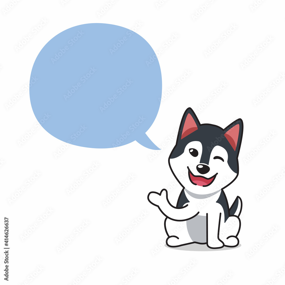 Obraz Cartoon character siberian husky dog with speech bubble for design.