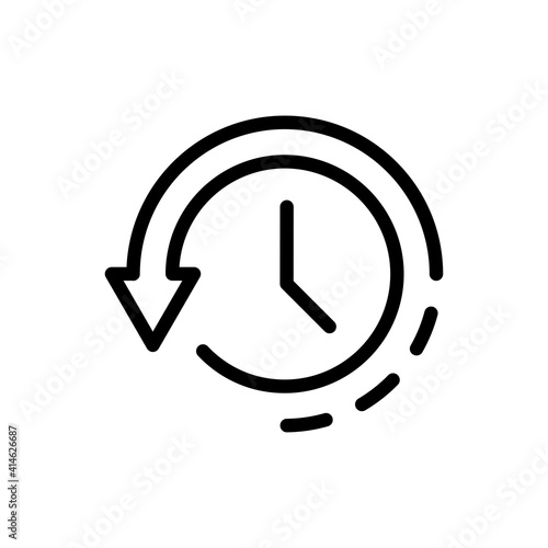 Time in reverse icon. Back and return symbol. Clock sign with arrow. Vector illustration in outline style
