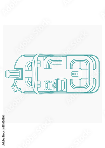 Editable Isolated Outline Style Top View Pontoon Boat Vector Illustration for Artwork Element of Transportation or Recreation Related Design