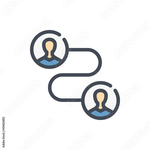 Transfer of authority and personal connection color line icon. The path from person to person vector outline colorful sign.
