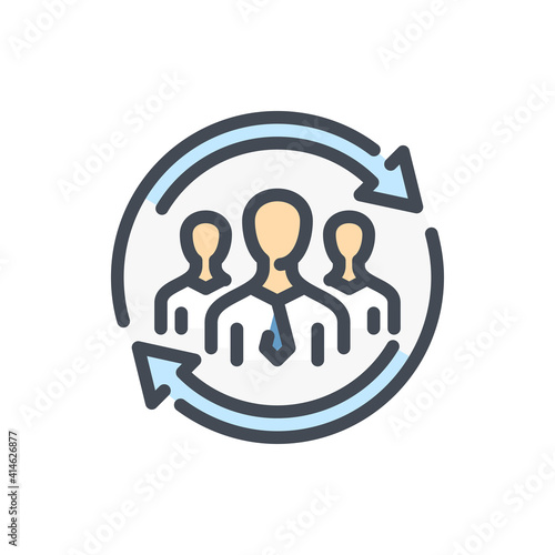 Experience exchange and switch staff color line icon. Group of people with change arrows vector outline colorful sign.