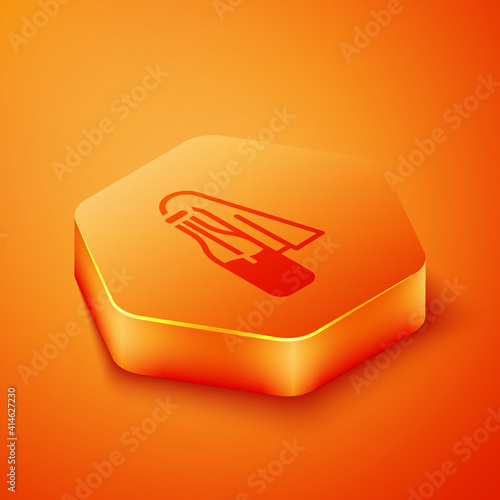 Isometric Cocktail molotov icon isolated on orange background. Orange hexagon button. Vector.