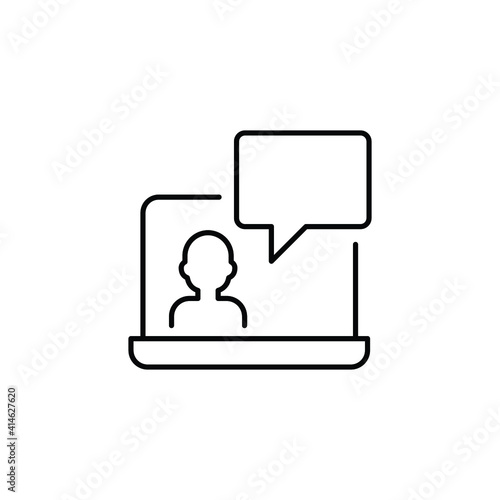 Webinar online class line icon. Monitor screen  user chat discussion for consulting virtual classroom on streaming in web or app. Vector illustration Design on white background EPS 10