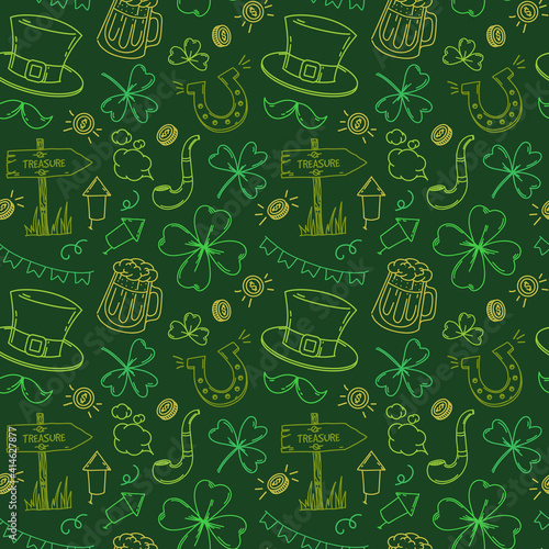 St. Patrick's Day seamless pattern, hand drawn element photo