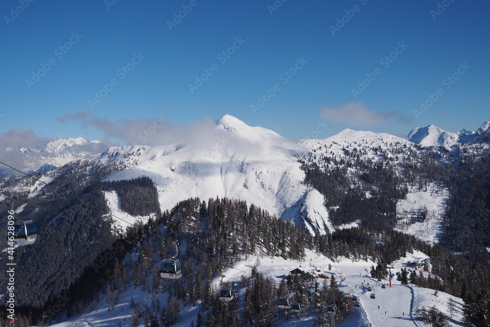 Peaks panorama during a beautiful sunny winter day. Zauchensee, Austria