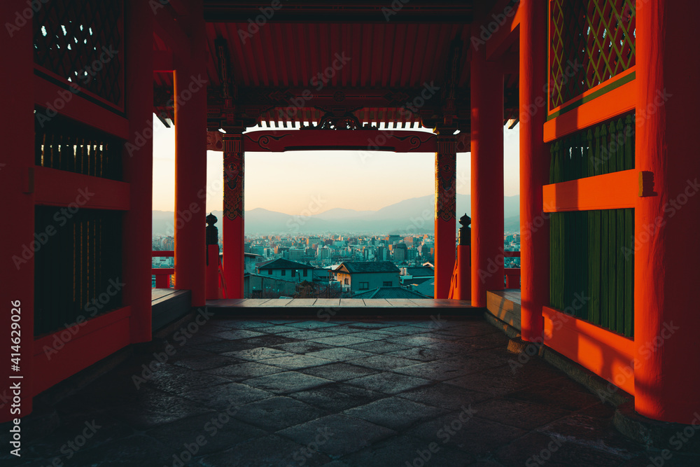 Mountain landscape with Japanese temple cityscape Mountain landscape with Japanese temple cityscape