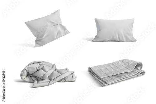 A set of pillows and blankets on a white background. Vector illustration