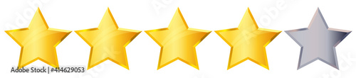 Four 4 Star rank sign. Glossy golden star sticker icon rating isolated on white background. Vector illustration EPS10