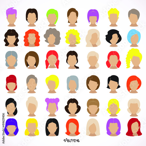 Woman avatar set vector illustration. girls with different hair style isolated on white background. Woman head face vector icons.