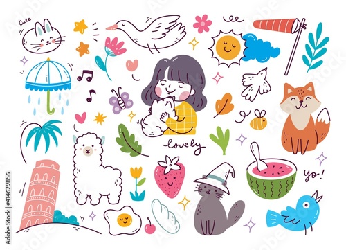 Set of cute hand drawn doodle 