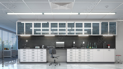Spacious laboratory interior. 3d illustration