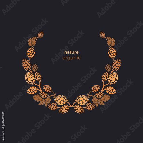 Hops wreath. Vector bush, cone. Herbal bio pattern
