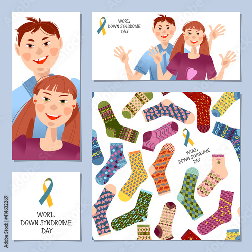 Set of 4 universal cards for World Down Syndrome Day.