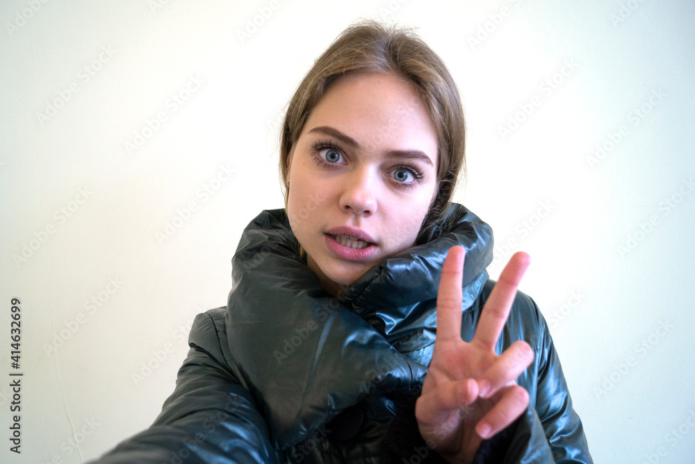 Portrait of beautiful young woman take a photo with mobile phone Portrait of beautiful young woman take a photo with mobile phone