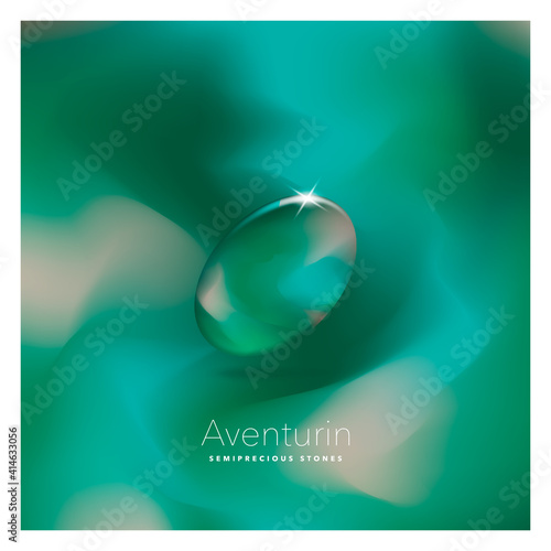 Aventurin. Semi-precious stone mineral. Icon on an abstract background with a title. Beautiful vector illustration.