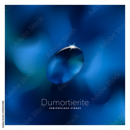 Dumortierite. Semi-precious stone mineral. Icon on an abstract background with a title. Beautiful vector illustration.