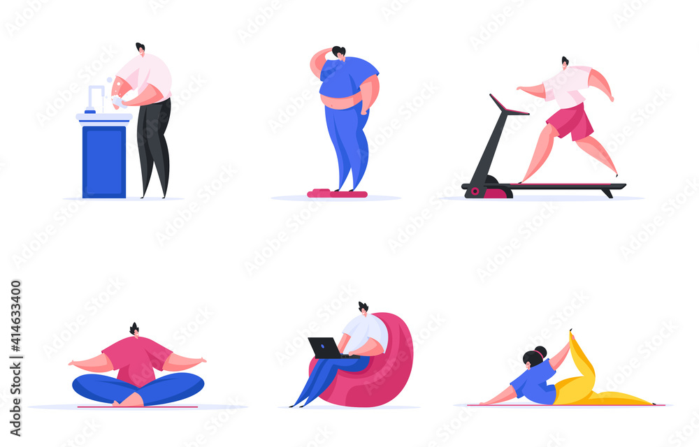 Modern people doing various health care activities