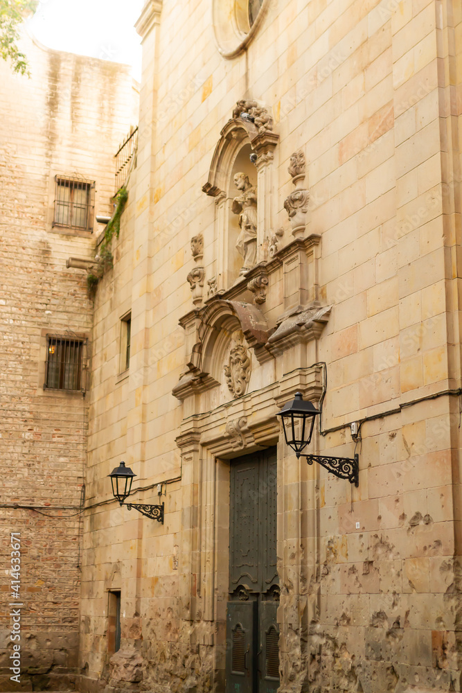 Gothic quarter of Barcelona, old town, on a sunny day