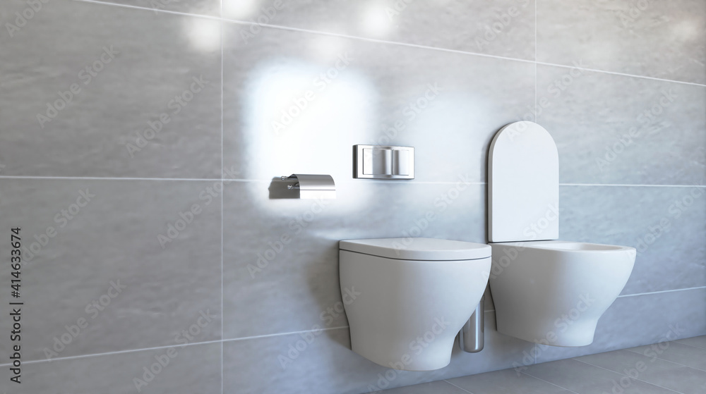 Clean and fresh bathroom with natural light. 3D rendering. Clean and fresh bathroom with natural light. 3D rendering.