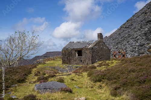 Disused slate quarry building in Llanberris, Snowdonia North Wales photo