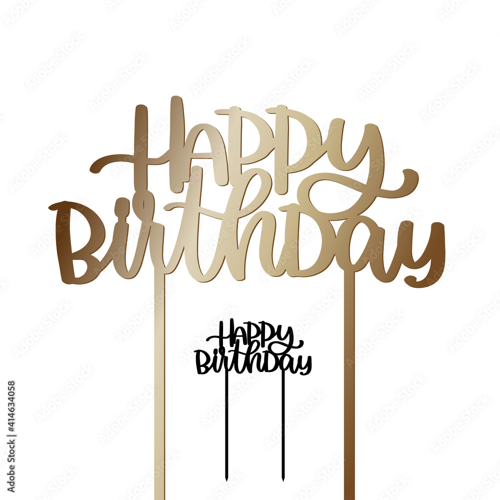 Happy Birthday cake topper with stick vector design for party