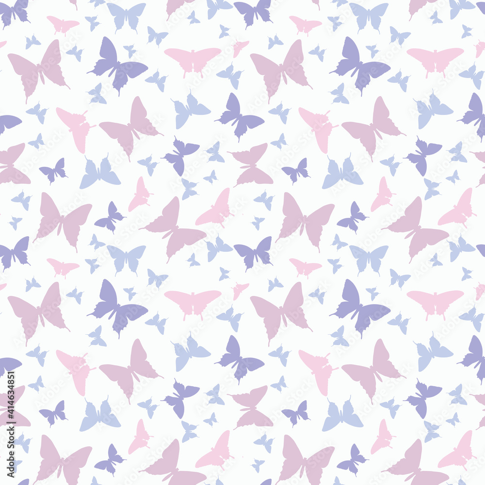 Fototapeta premium Purple vector seamless butterfly repeat pattern.