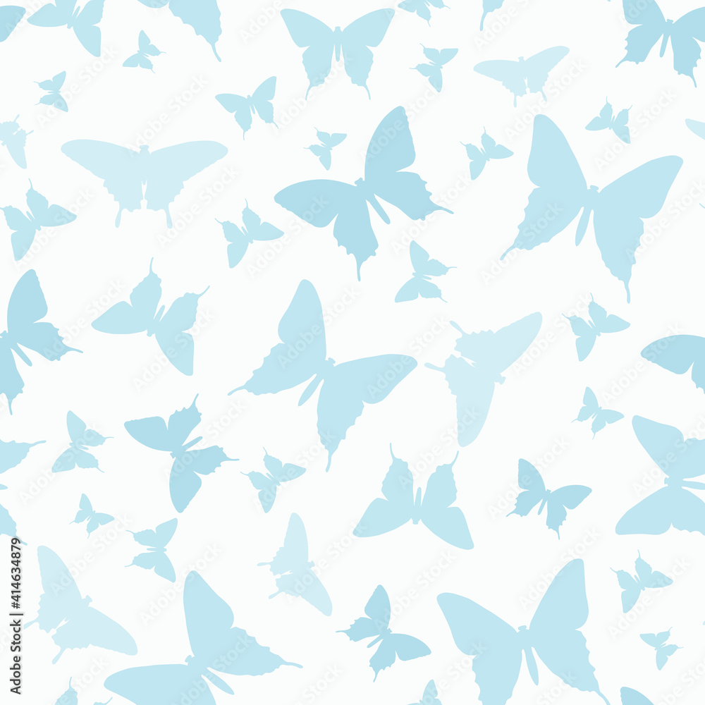 Blue seamless repeat pattern butterfly silhouette vector