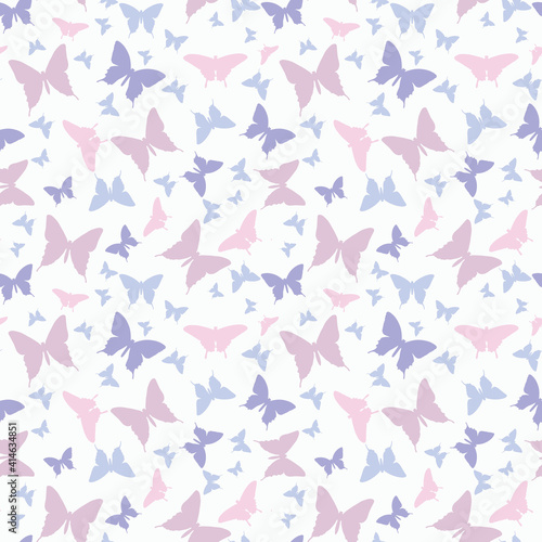 Purple vector seamless butterfly repeat pattern.
