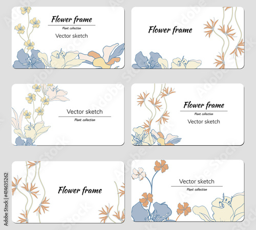 A set of floral cards, frames for text, postcards with delicate flowers. Banners, posters.