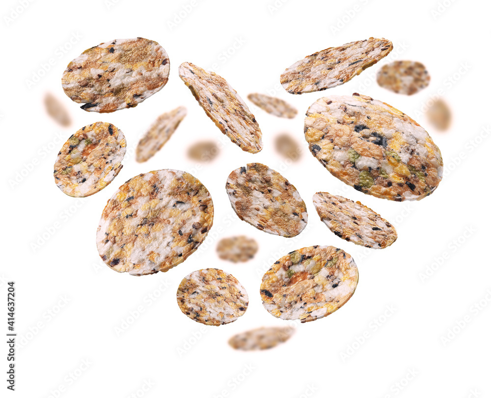 Round Crispbread in the shape of a heart on a white background