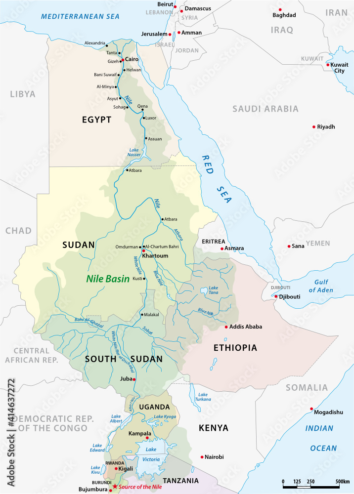 Vector Map Of The Nile River Basin Stock Vector Adobe Stock
