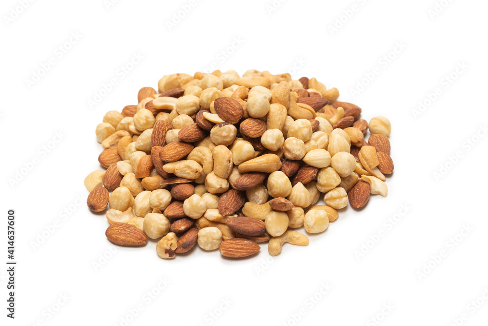 Mix of nuts isolated on white background. Top view. Mix of nuts isolated on white background. Top view.