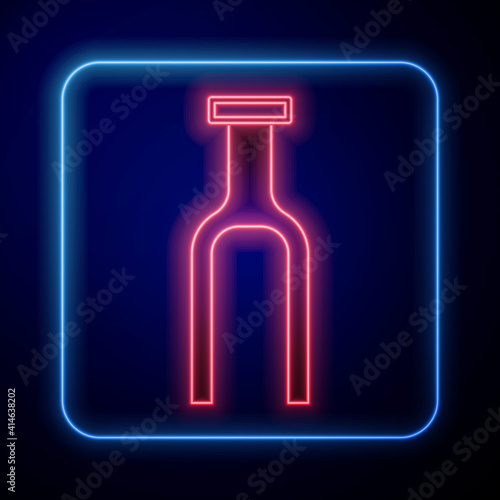Glowing neon Bicycle suspension fork icon isolated on black background. Sport transportation spare part steering wheel. Vector.