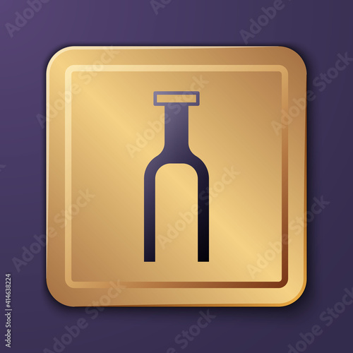Purple Bicycle suspension fork icon isolated on purple background. Sport transportation spare part steering wheel. Gold square button. Vector.