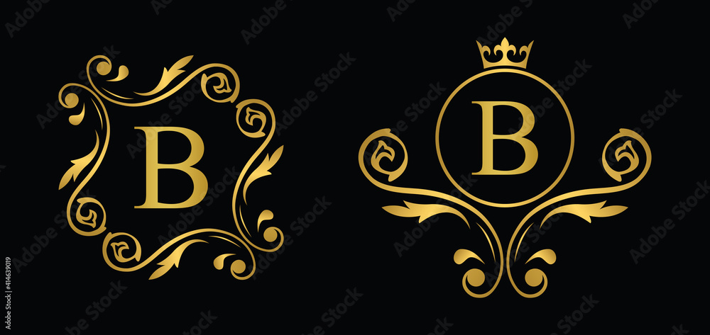 Obraz premium letter B. Golden flower alphabet. Beautiful capital letters.