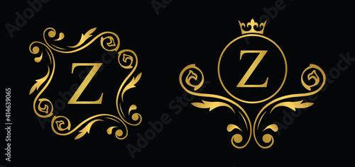 letter Z. Golden flower alphabet. Beautiful capital letters.