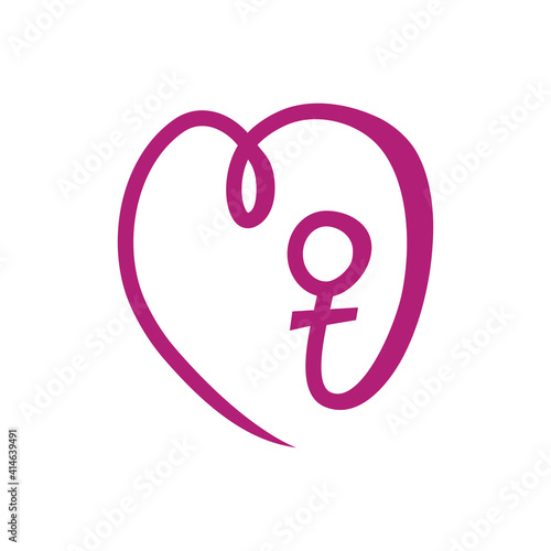 Logotipo corazón con símbolo femenino con lineas hechas a mano en color morado