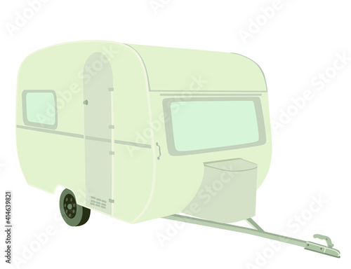 Camping trailer vector illustration isolated on white background. Camp moving home. Outdoor weekend activity for tourist family. Mobile house for travelers people. 